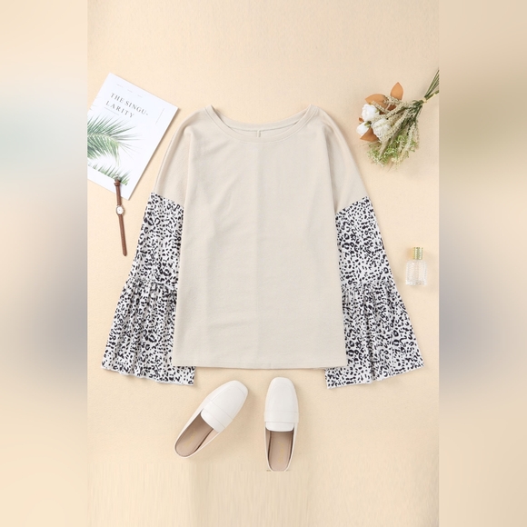 Plus Size Leopard Round Neck Long Sleeve Top - Picture 6 of 10